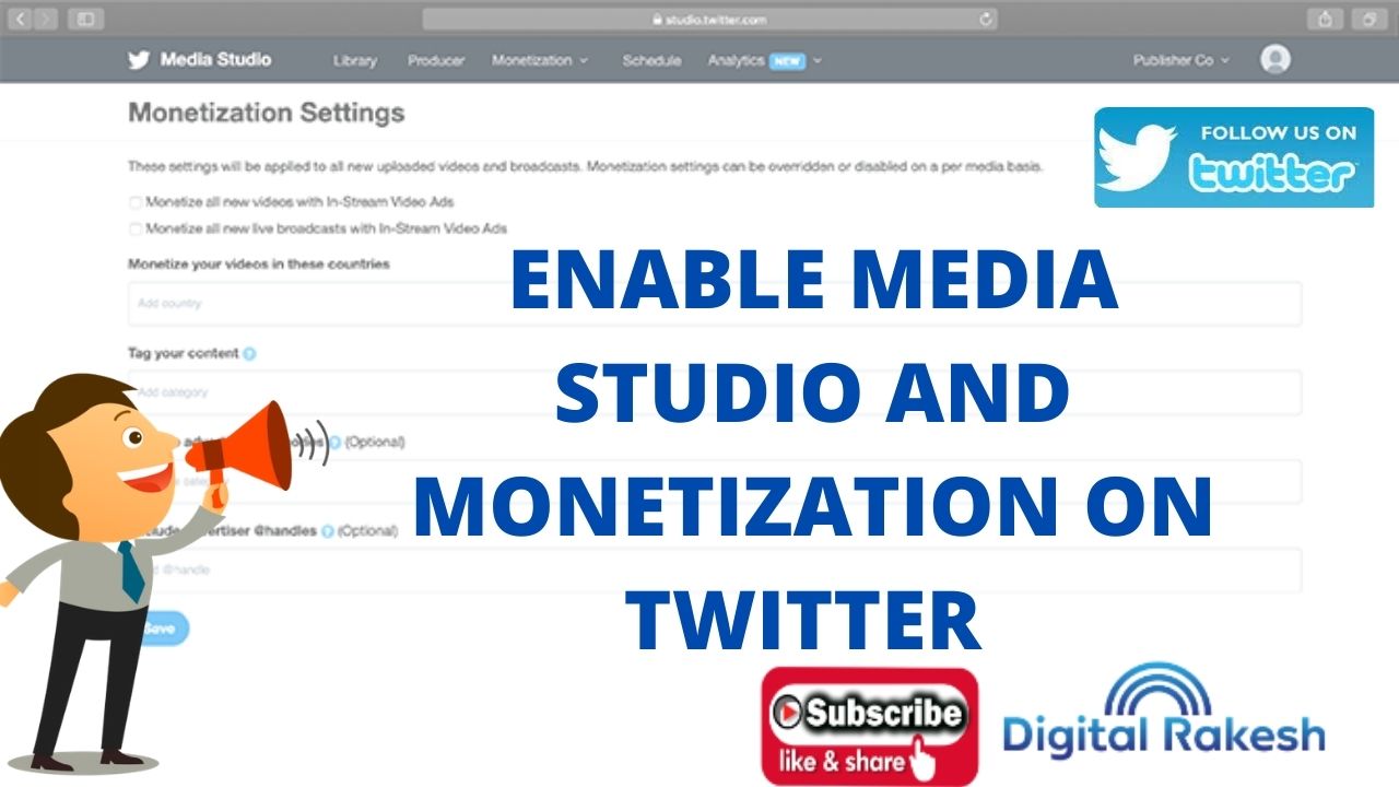 enable media studio and monetization on twitter